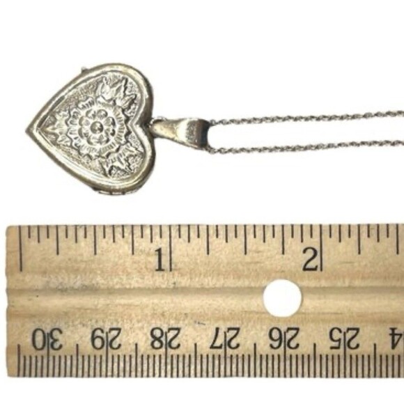 Baroni 925 Sterling Silver Heart Locket Necklace Floral 7.82g 16" Chain - Picture 4 of 12